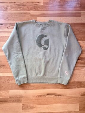 Glossier Sage Green Logo Crewneck Sweatshirt Small Chenille G Embroidered